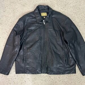 Vintage Boston Harbour Leather Bomber Jacket Black Full Zip Size XXL Men's